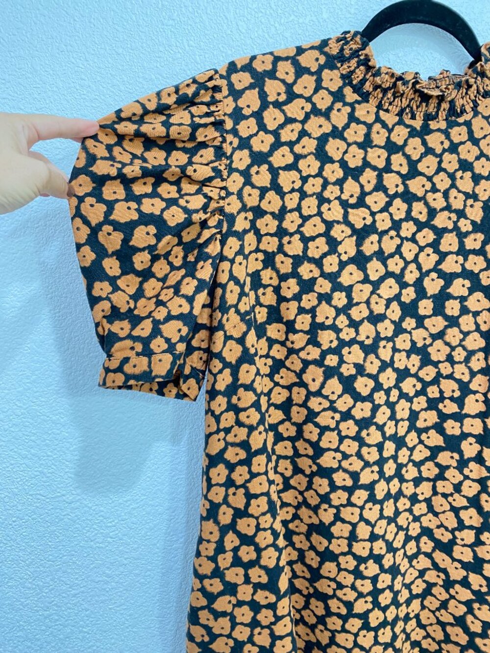 Who What Wear Floral Mock Neck Dress Puff Sleeve Pockets Orange Black XL - Picture 6 of 8